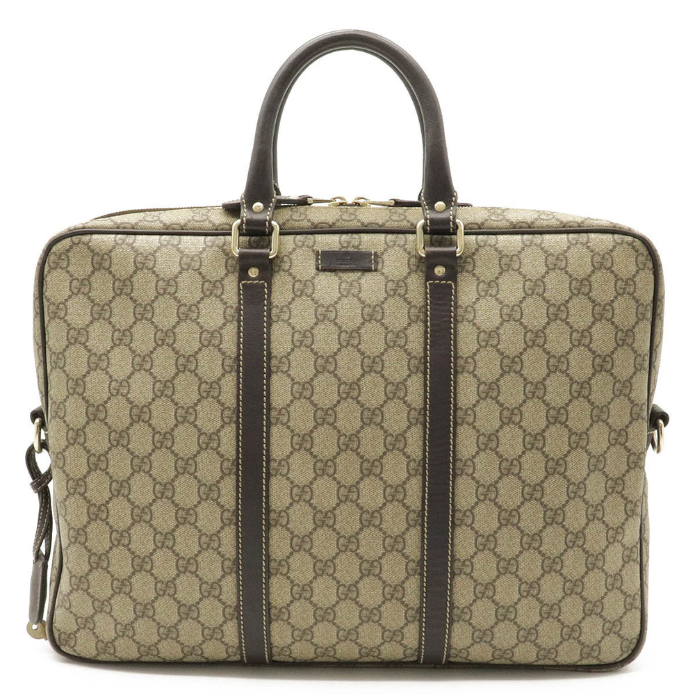 Gucci GG Supreme Business Bag Briefcase Leather Beige Brown Cream